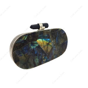Pochette ovale en labradorite avec surface en pierre naturelle chatoyante, sac à main de luxe fait à la main pour femmes, sac de soirée, sac de mariage - Product Image 2