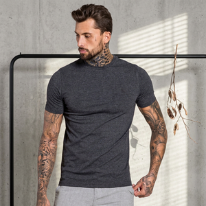 T-shirt décontracté à manches courtes et col rond pour homme, grande taille, respirant, couleur unie, en jersey tricoté en laine mérinos, design uni - Product Image 4