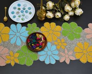 Camino de mesa con cuentas multicolor floral hecho a mano elegante decoración de mesa de comedor para Halloween - Product Image 4