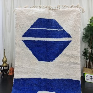 Blanc et Bleu Couleur Designer Motif Travail Dhurries Main Bloc Impression Motif Tapis pour La Maison Salon, Jardin, Chambre Décor - Product Image 3