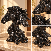 Sculpture de cheval en jade noir, cristal poli, pour la décoration intérieure et les cadeaux de collection