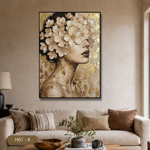 Cuadro Moderno de Mujer con Flores de HALO, Impresión en Lienzo con Hoja de Oro, Arte H61-4, Decoración de Interiores Enmarcada - Product Image 5