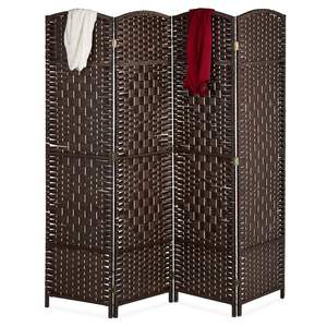 เชือกถักสีน้ำตาล4แผงฉากกั้นห้องแบบพับได้ขนาด176x180ซม. หน้าจอดีไซน์ทันสมัยสำหรับห้องนอนห้องนั่งเล่นสำนักงาน - Product Image 1