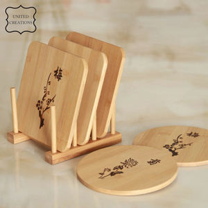 Sous-verres carrés en bois de taille personnalisable pour le dessin et la peinture de bricolage Sous-verres vierges de style classique pour la gravure sur bois - Product Image 2