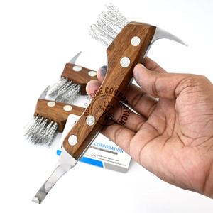 Bulk Wooden <b>Handle</b> Hoof Cleaning Tool 3-In-1 Hoof Cutter and Cleaner Knife with Hook <b>Pick</b> & Wire Brush to Best Cleans the Hoof - Product Image 1