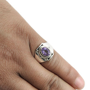การออกแบบคลาสสิกทำด้วยมือ925หรูหราเงินสเตอร์ลิงเครื่องประดับหินเกิดแหวนพลอยอเมทิสต์ธรรมชาติเครื่องประดับแฟชั่นที่ดี - Product Image 3