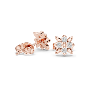 Boucles d'oreilles clous en diamant de laboratoire floral, clarté VVS-VS EF, or 18 carats, 14 carats, 10 carats et argent 925, or rose, or jaune, or blanc - Product Image 4