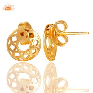 14พันสีเหลืองทองชุบเงินสเตอร์ลิงทำด้วยมือศิลปะการออกแบบรอบกระดุมต่างหูผู้ค้าส่งเครื่องประดับ - Product Image 4