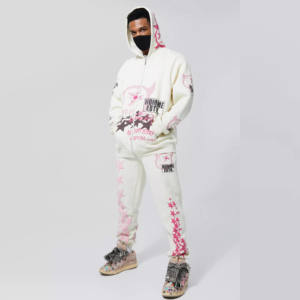 Combinaison de survêtement à dessin élastique grande taille en coton Ensemble de jogging personnalisé Ensemble de sport deux pièces pour hommes Survêtement de survêtement pour hommes - Product Image 4