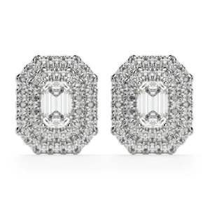 Boucles d'oreilles à double halo en argent sterling plaqué or, taille émeraude, pour femmes - Product Image 4