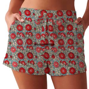 Pantalones Cortos de Pijama de Algodón Puro con Estampado Floral para Mujer, Moda Casual para el Hogar con Cintura Elástica Suave para Primavera y Verano - Product Image 5