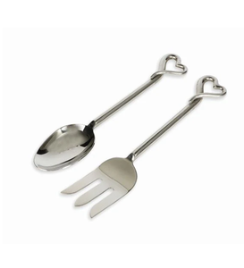 Coeur Long Manche En Acier Inoxydable Couverts Salade Serveur Fourchette et Cuillère Dessert Spatule Ustensile Ensemble La Plus Vendue - Product Image 1
