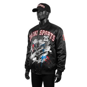 Veste en satin pour homme de luxe, tissu satiné doux 120GSM, teinte noire, panneau frontal graphique, logo personnalisé, transfert thermique, veste en satin pour homme - Product Image 3