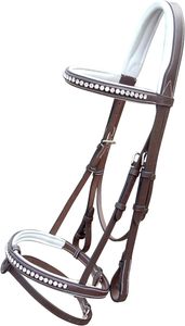 Banda para la frente blanca y banda para la nariz Brida de cuero acolchada blanca con flash desmontable y riendas de goma fuertes para la comodidad del caballo - Product Image 2