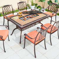 Ensemble de mobilier de jardin moderne en aluminium moulé pour 8 personnes, idéal pour les hôtels, les cours, les villas, les barbecues et les tables à manger en plein air