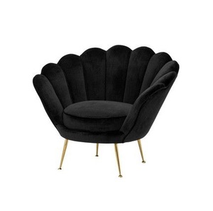 เก้าอี้โซฟาสไตล์โมเดิร์นสีดำกำมะหยี่ด้านบนด้านหลังและขาโลหะสีทองเก้าอี้บ้าน - Product Image 1