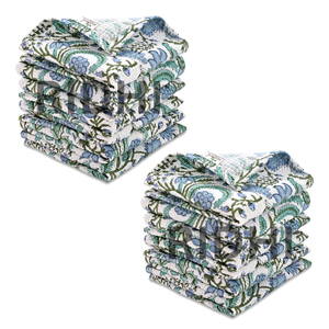 RIDHI Columbia Blue <b>Waffle</b> Cotton Dish <b>Towel</b> Handmade Block Printed Eco-Friendly Floral Pattern Quick Dry Absorbent Soft - Product Image 2