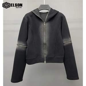 Nouveau Style personnalisé Streetwear fermeture éclair éponge française épais recadrée lavage à l'acide DTG graphique hommes vêtements fabrication hommes sweats à capuche - Product Image 1