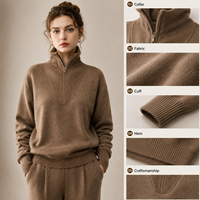 Pull en maille pour femme, col roulé mi-zippé, en poils de lapin, uni, coupe ample, épaules tombantes, manches longues, doux