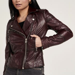 New Custom Design High Quality <b>Women</b> <b>Leather</b> <b>Jackets</b> Wholesale Price <b>Women</b> <b>Leather</b> <b>Jacket</b> With Front Zip & Button - Product Image 3