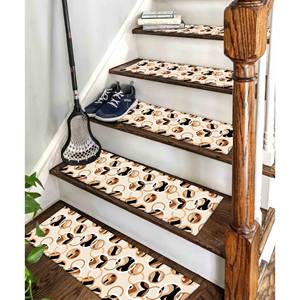 Geometric Pattern Printed Rug, Modern, <b>Machine</b> Washable, Beige & Brown,<b>Step</b> Rug - Product Image 5