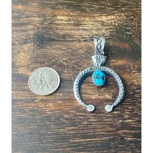 Kevin Billah Kingman Turquoise & Sterling <b>Silver</b> Naja Pendant with Bezel Setting Inlay Technology - Product Image 3