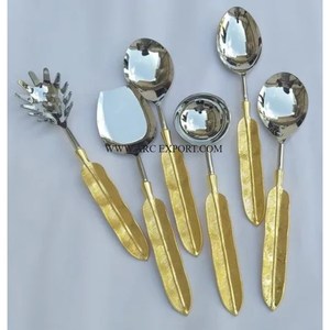 Poignées vintage en aluminium à motif de feuilles avec ensemble de couverts plats de mariage en acier inoxydable poli miroir de qualité exclusive - Product Image 1