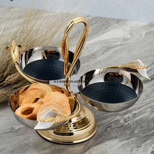 Hammered Texture Golden Plated Round Shape Calla Lily Design Kitchen Ware Dining <b>Table</b> Stainless Steel Metal Joint Three Bowl - Product Image 1
