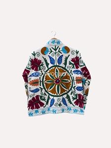 Veste en coton écologique brodée bohème à manches longues, col rond, motif floral Suzani, vêtements d'extérieur décontractés pour femmes, hiver - Product Image 4