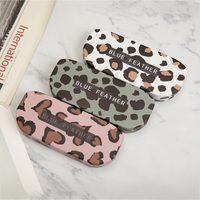 Kotak Kacamata Cangkang Keras Motif Leopard Trendy Bulu Biru, Pelindung Kacamata, Tempat Kacamata Kustom