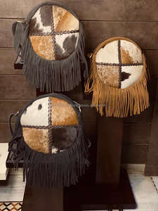 Bolso bandolera de piel de vaca de nuevo estilo occidental, colección elegante de bandolera con flecos, bolsos redondos de hombro para mujer - Product Image 3