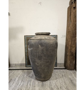 Vintage Indian Terra Cotta Pots Large Wood Vessels Kitchen Bathroom-Industrial Design Home Decor Furniture <b>Living</b> <b>Room</b> <b>Bookcases</b> - Product Image 1