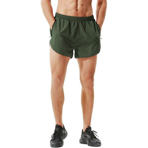 Short de sport décontracté en polyester à motif uni pour l'entraînement sportif Short de course écologique avec poche zippée pour l'entraînement physique - Product Image 3