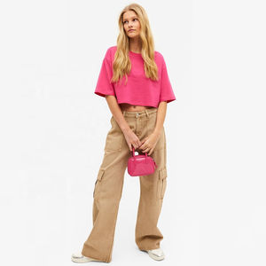 Top Corto Informal para Mujer, Estilo Urbano, Liso, a Cuadros, Corte Regular, Ligero, de Manga Corta, Transpirable, 100% Algodón Tejido, para Verano - Product Image 3