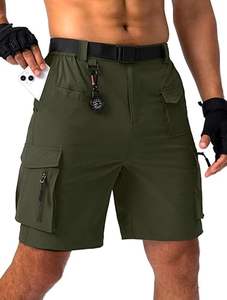 กางเกงขาสั้นคาร์โก้ของผู้ชายเอวสูงผ้าถักระบายอากาศได้สไตล์ลำลองย้อมสีทึบ - Product Image 5