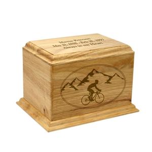 Elegant Custom Engraved Bicycle Rubber Wood Cremation Urn wooden urns <b>for</b> human <b>ashes</b> - Product Image 5