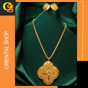 Unique Style Necklace Earrings <b>Set</b> with 22Ct <b>Gold</b> Plated Trendy Designed Necklace Earrings <b>Set</b> For Women Wear <b>Jewelry</b> - Product Image 2