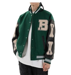 Blouson Bomber Casual en Toile Enduite pour Homme, Style Vintage, Design d'Équipe Universitaire, Style Lettreman en Laine/Cuir - Product Image 1