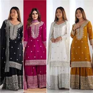 ชุดเสื้อผ้าอินเดียและปากีสถานเย็บเต็มผืนทำจากผ้าไหมชีฟองมาใหม่ - Product Image 6