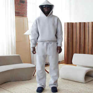 Ensemble survêtement unisexe en coton 100% avec capuche et pantalon de survêtement surdimensionné, design personnalisé, poids lourd, ample, pour l'hiver - Product Image 4
