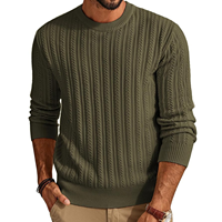 Pull ras du cou en coton biologique 12GG pour homme, tricot standard, couleur unie, hiver, anti-boulochage, anti-plis, respirant, séchage rapide