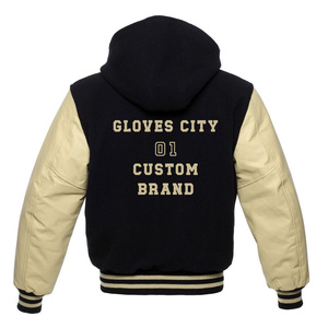 Chaqueta negra Letterman Varsity para hombre con mangas de cuero dorado hecha de 100% chaqueta de lana genuina para hombre de GLOVES City - Product Image 3