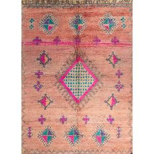 Alfombra de Lana Anudada a Mano Nuray Pae-4531, Diseño Geométrico Abstracto Rojo Naranja para Sala de Estar, Pasillo, Entrada, Rectangular 9x12" - Product Image 1