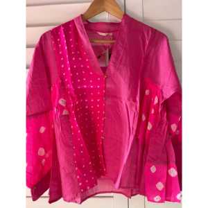JODHPUR 101 <b>Silk</b> Bandhani <b>Pink</b> <b>Top</b> with Button Decoration - Product Image 1