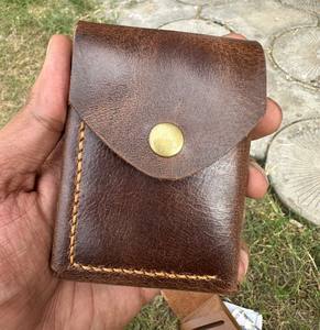 Pure 100% hecho a mano estilo Vintage billetera de cuero de vaca genuino tarjetero plegable corto con función antirrobo estilo de moda - Product Image 6