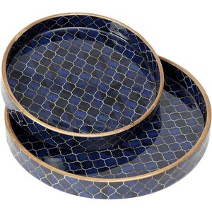 Bloques marrones y negros Tablero de ajedrez Patrón de diseñador Esmalte Acabado Rectángulo Forma Bandeja de madera con asas de metal chapadas en oro - Product Image 3