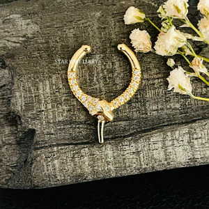 14K Solid Gold Natural Diamond Snake <b>Fake</b> Daith <b>Piercing</b> Fine Jewelry. - Product Image 3