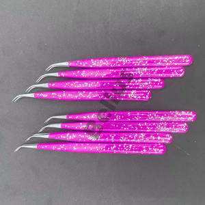 Pinzas de pestañas con purpurina Rosa hechas en Pakistán con mango de Gel y Punta de fibra, logotipo personalizado, herramienta de belleza de extensión de pestañas sostenible - Product Image 2
