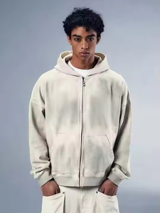 เสื้อมีฮู้ดไซส์พิเศษของผู้ชายสำหรับฤดูใบไม้ร่วงฤดูหนาวผ้าฝ้ายผ้าเทอร์รี่มีซิปแบบสวมหัวระบายอากาศได้ดีปรับแต่งสีพื้นสูง - Product Image 2