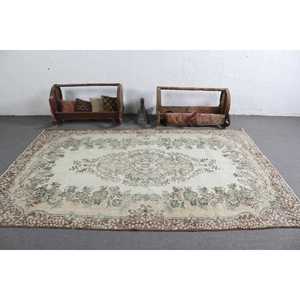Turkish 5.8x9 ft Vintage Southwestern Rug <b>Brown</b> <b>Wool</b> Eco-Friendly Patchwork with Latex Backing - Product Image 3
